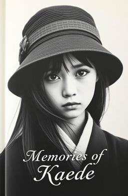 A Japanese girl wearing a stylish hat, her eyes filled with sorrow, captured in a striking black and white portrait