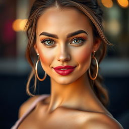 A stunning portrait of a person with captivating features, glowing skin, and bright eyes, exuding confidence and charm