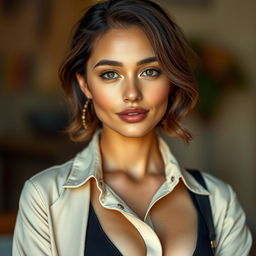 A stunning portrait of a person with captivating features, glowing skin, and bright eyes, exuding confidence and charm