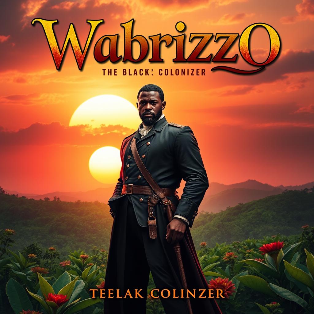 A captivating book cover design for a fictional story titled 'Wabrizzo: The Black Colonizer'