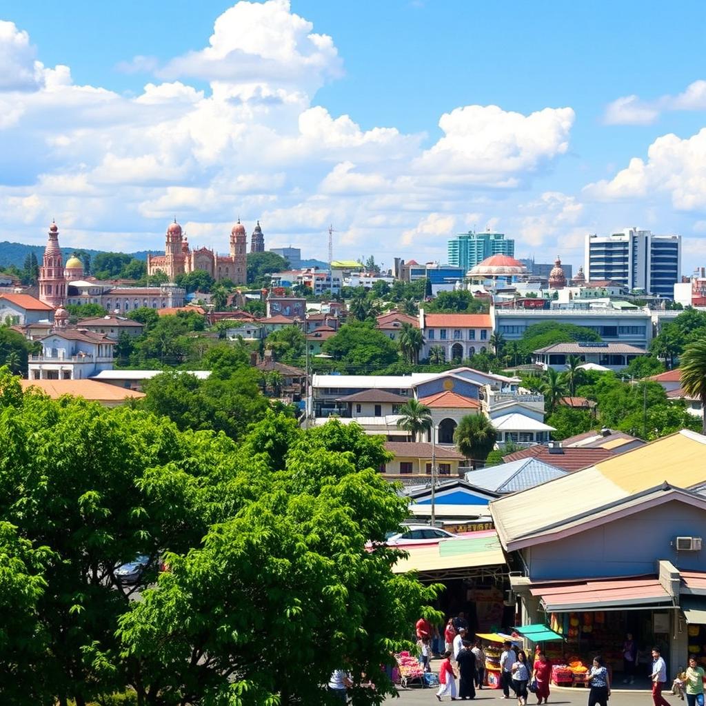 A scenic view of Mojokerto city, featuring its beautiful blend of traditional and modern architecture