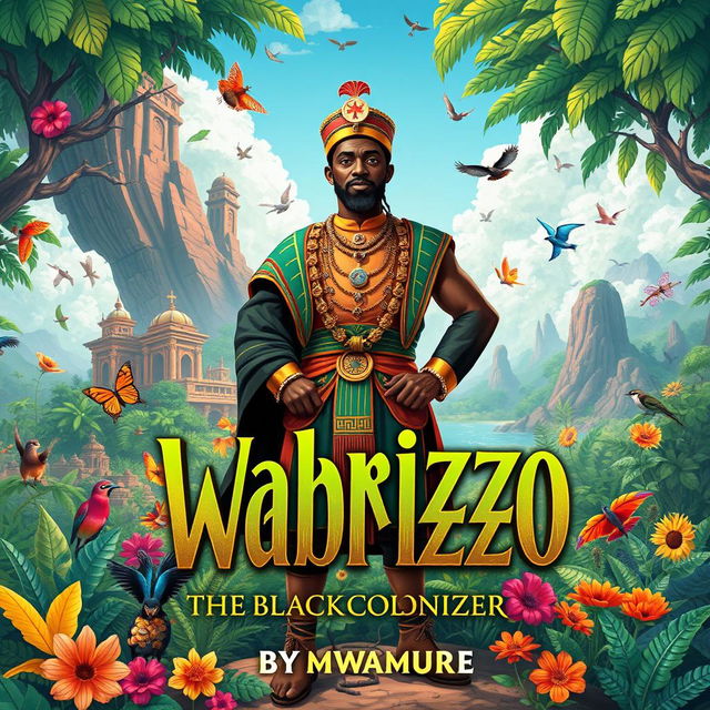 An imaginative book cover design for a fictional novel titled 'Wabrizzo the Black Colonizer' by Mwamure