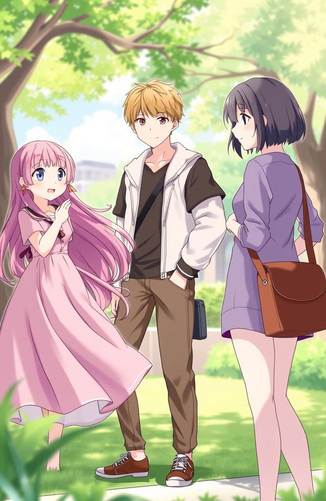 A scene featuring three teenagers in an outdoor setting