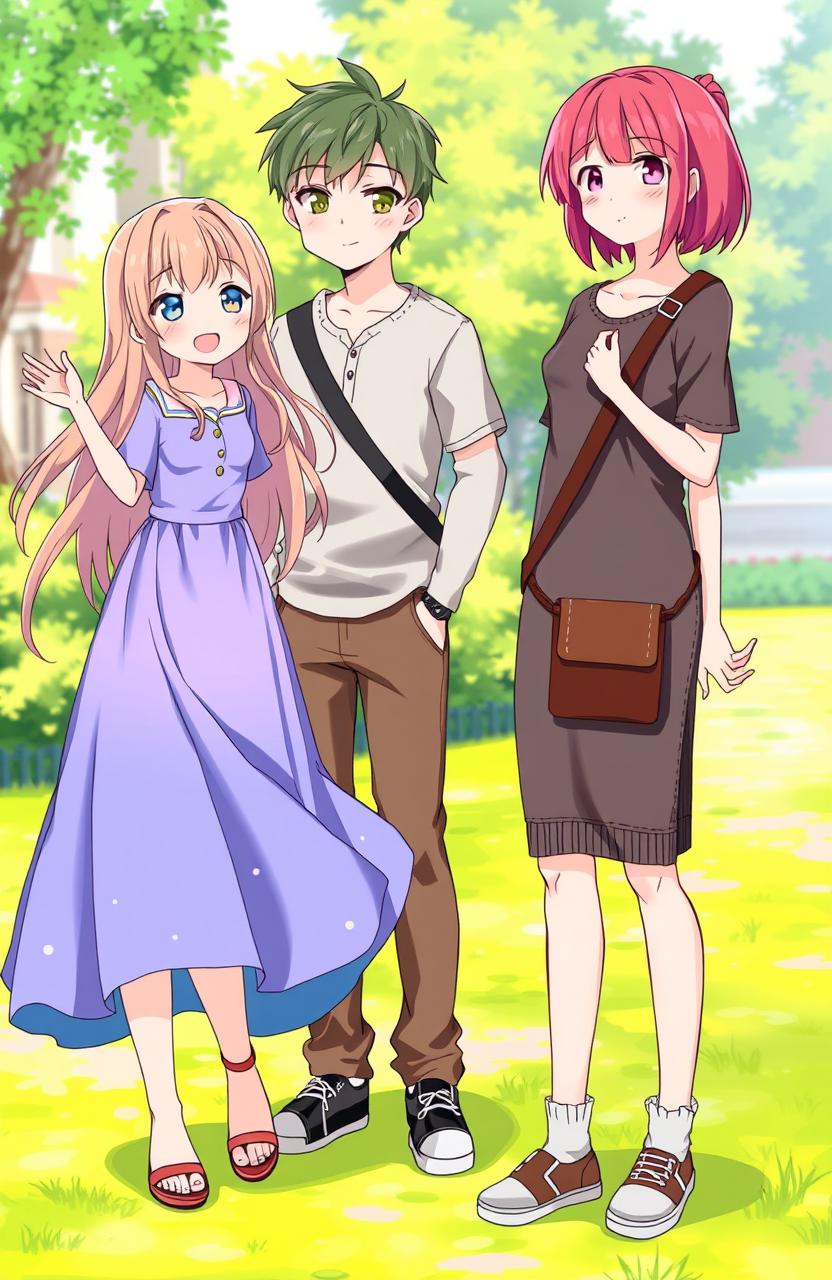 A scene featuring three teenagers in an outdoor setting