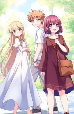 A scene featuring three teenagers in an outdoor setting