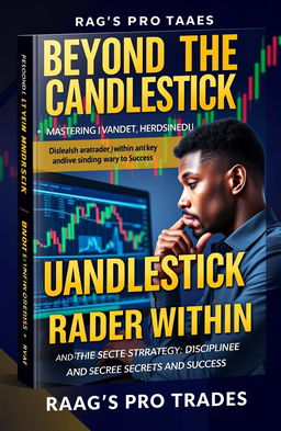 A visually striking book cover design for 'Beyond the Candlestick: Mastering the Market Mindset' and 'Unleash the Trader Within: Discipline, Strategy, and the Secrets of Success' by Raag's Pro Trades