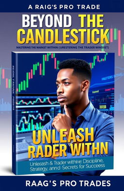 A visually striking book cover design for 'Beyond the Candlestick: Mastering the Market Mindset' and 'Unleash the Trader Within: Discipline, Strategy, and the Secrets of Success' by Raag's Pro Trades