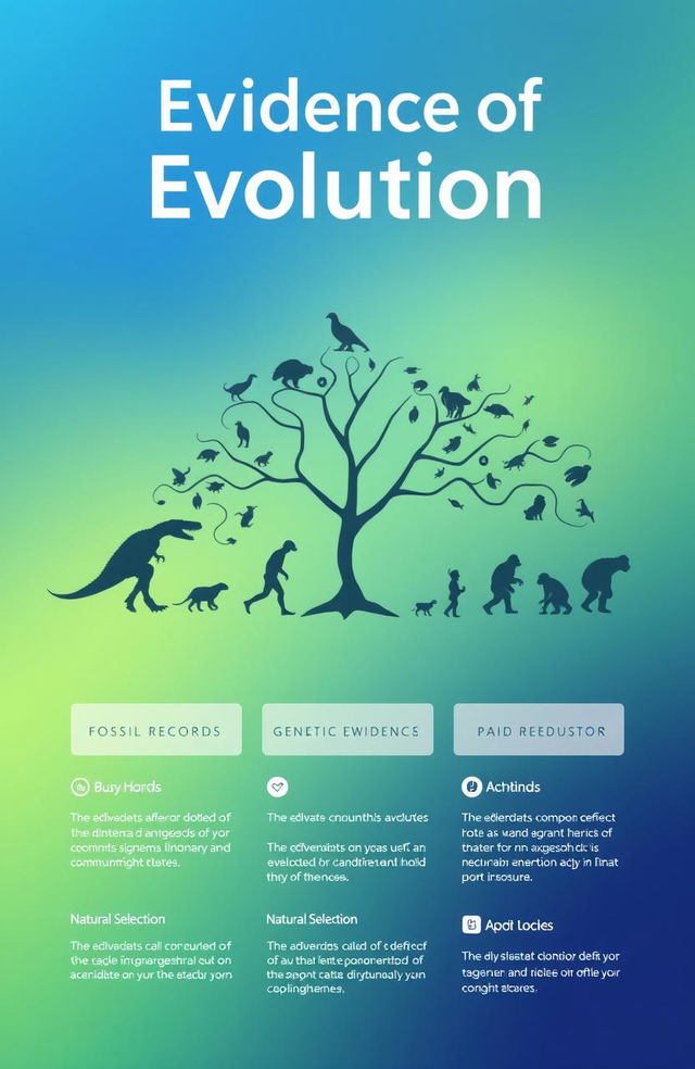 A front page design on the topic of evolution, featuring a striking visual of a branching evolutionary tree diagram to represent different species and their common ancestors