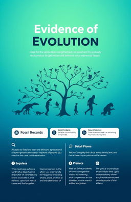 A front page design on the topic of evolution, featuring a striking visual of a branching evolutionary tree diagram to represent different species and their common ancestors