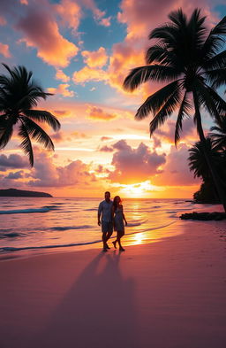 A vibrant and eye-catching Facebook page cover photo featuring a serene beach scene at sunset