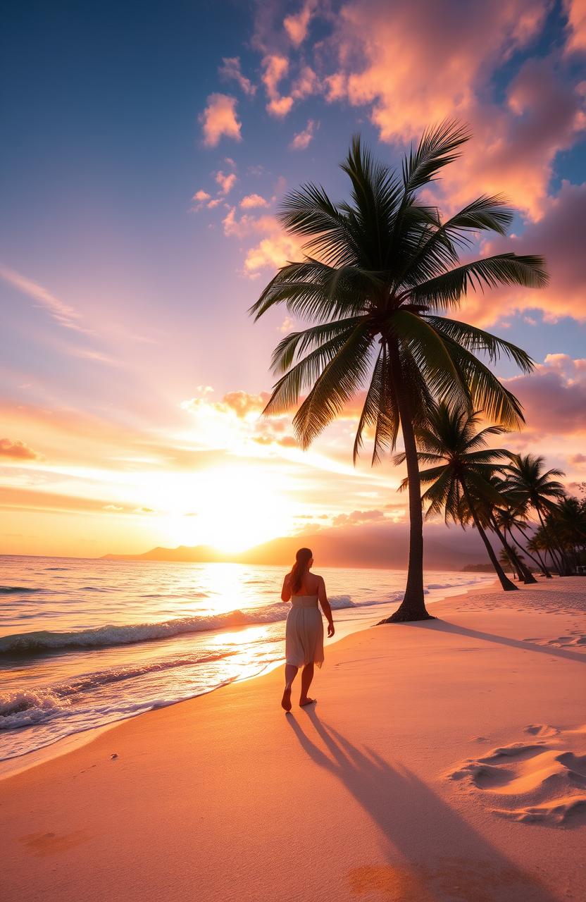 A vibrant and eye-catching Facebook page cover photo featuring a serene beach scene at sunset