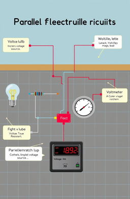 An educational illustration focusing on parallel electrical circuits, showcasing multiple branches connected to a single voltage source