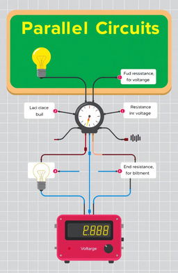 An educational illustration focusing on parallel electrical circuits, showcasing multiple branches connected to a single voltage source