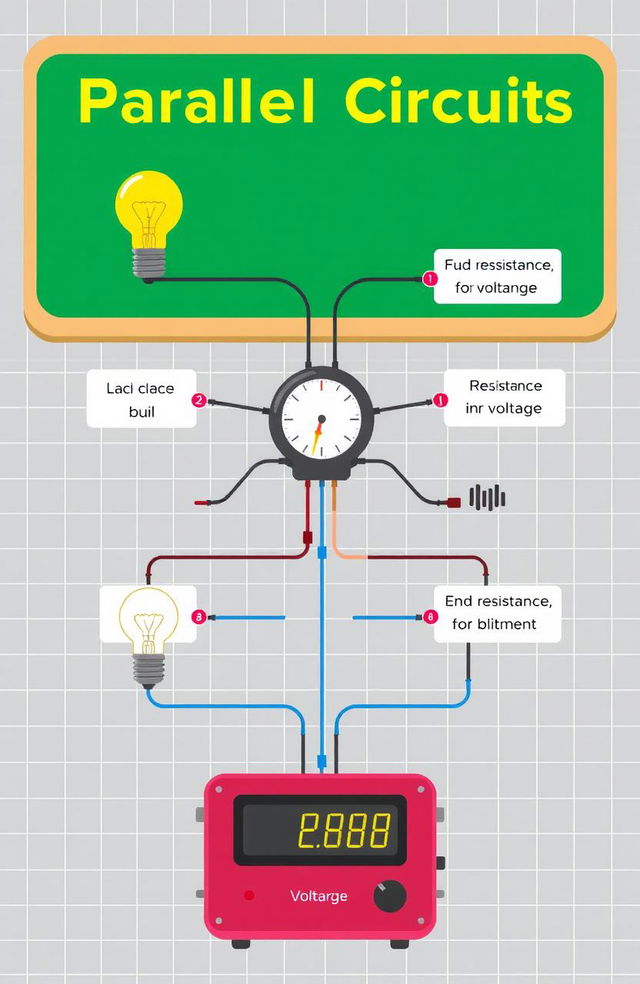 An educational illustration focusing on parallel electrical circuits, showcasing multiple branches connected to a single voltage source