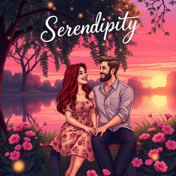 A captivating illustrated book cover for a romance novel, showcasing a magical twilight setting