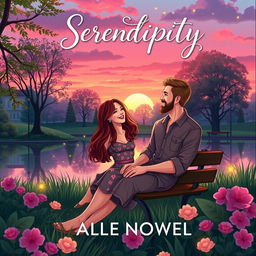 A captivating illustrated book cover for a romance novel, showcasing a magical twilight setting