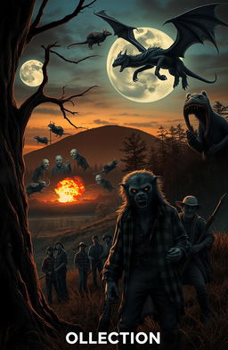 A horror-themed collection cover featuring a dramatic, dark landscape at twilight