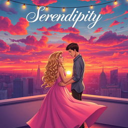 A mesmerizing illustrated book cover for a romance novel titled 'Serendipity'