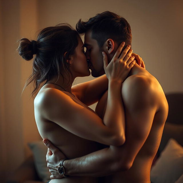 A passionate erotic scene between a couple, their bodies intertwined suggestively