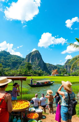 A picturesque travelogue scene capturing the essence of Thailand