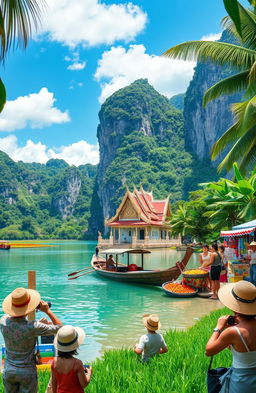 A picturesque travelogue scene capturing the essence of Thailand