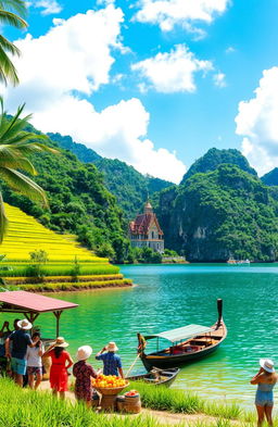 A picturesque travelogue scene capturing the essence of Thailand