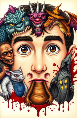 A large pair of innocent male eyes situated in the center of the page, with no visible face