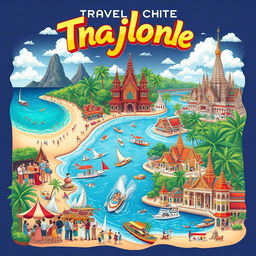 A vibrant and detailed travelogue illustration featuring iconic scenes from Phuket, Pattaya, and Bangkok