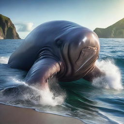 The world's largest sea creature represented in a high-definition, 4K, hyper-realistic style.