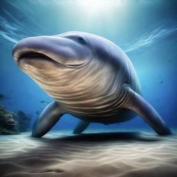 The world's largest sea creature represented in a high-definition, 4K, hyper-realistic style.