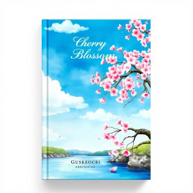 A beautiful book cover design featuring a cherry blossom tree in full bloom, rendered in a stunning watercolor painting style