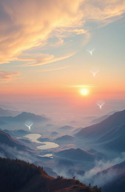 An ethereal, surreal landscape representing the divine perspective in a poignant moment of profound spirituality