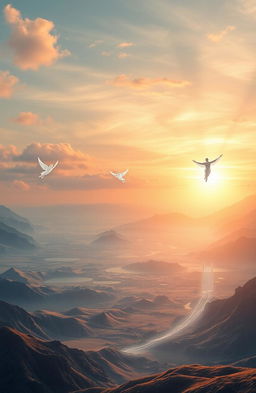 An ethereal, surreal landscape representing the divine perspective in a poignant moment of profound spirituality