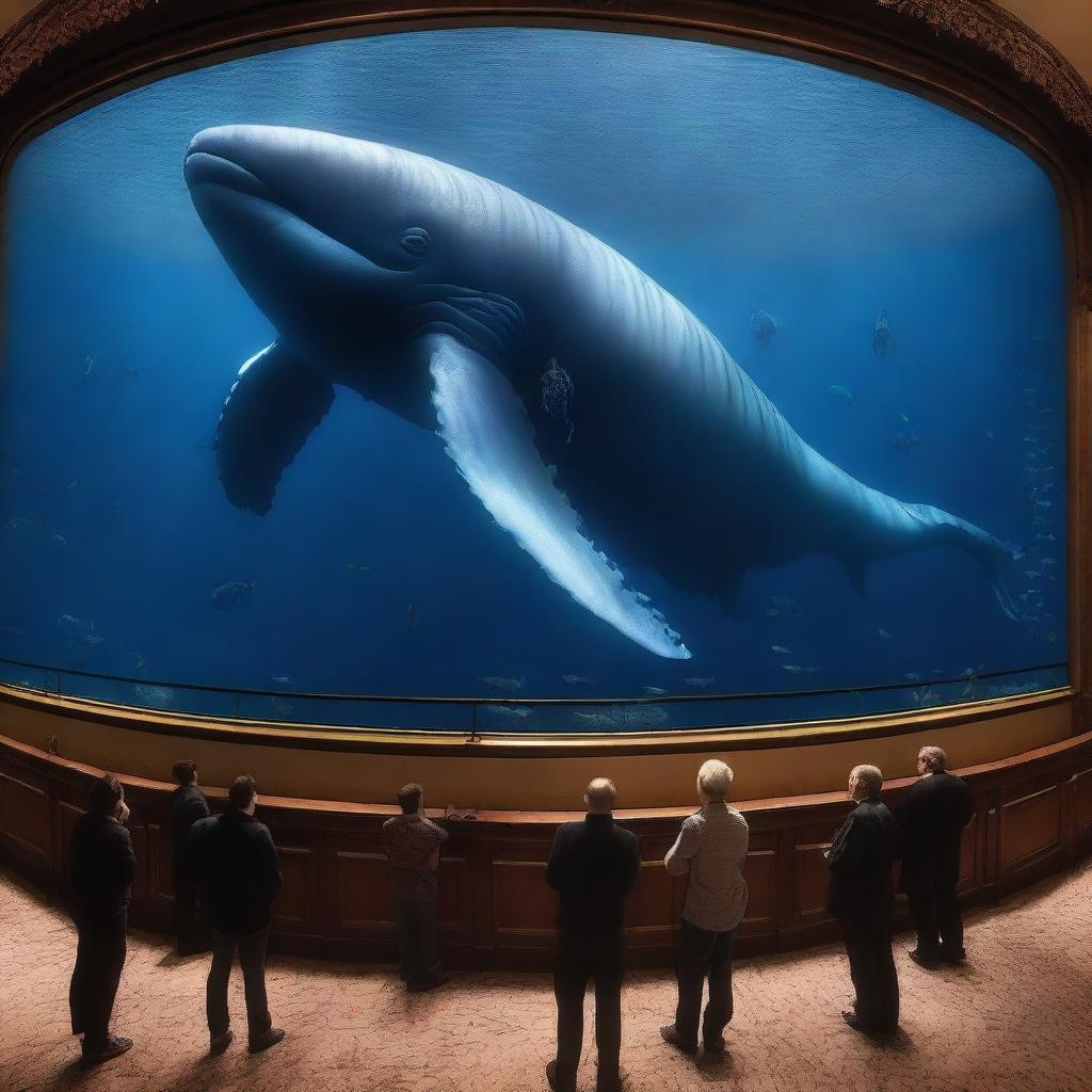 A hyper-realistic, high-definition, 4K representation of the world's largest sea creature alongside the Titanic.