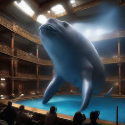 A hyper-realistic, high-definition, 4K representation of the world's largest sea creature alongside the Titanic.