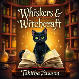 A whimsical book cover design for 'Whiskers & Witchcraft' by Tabitha Pawson