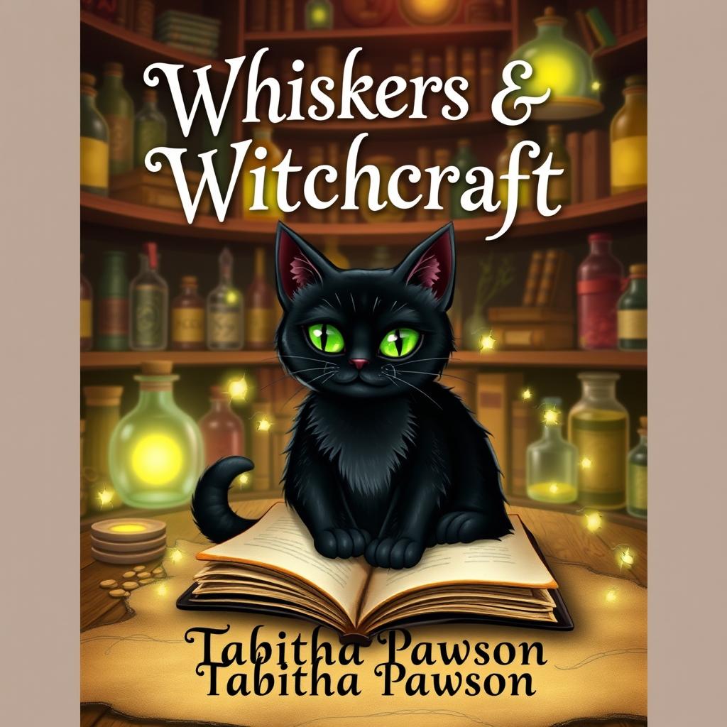 A whimsical book cover design for 'Whiskers & Witchcraft' by Tabitha Pawson