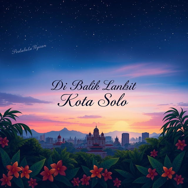 A captivating cover illustration showcasing the enchanting skyline of Solo City, Indonesia, during twilight