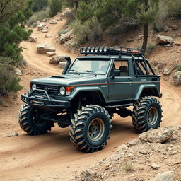 A Vaz 2106 car depicted in an off-road environment, equipped with large tractor wheels that enhance its rugged appearance