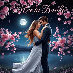 A romantic cover design featuring a couple in an intimate embrace under a starry night sky