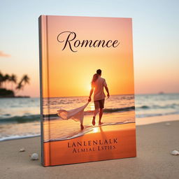 A romantic book cover featuring a serene sunset over a calm beach