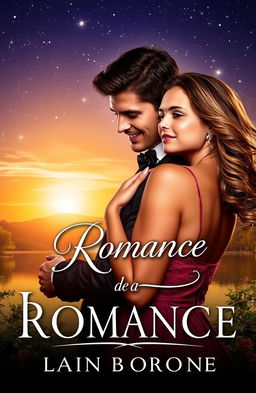 A romantic book cover featuring a captivating scene of a couple in an intimate embrace under a starlit sky