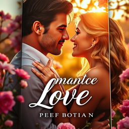A romantic book cover showcasing an enchanting scene where a couple is gazing into each other's eyes with deep affection
