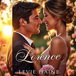A romantic book cover showcasing an enchanting scene where a couple is gazing into each other's eyes with deep affection