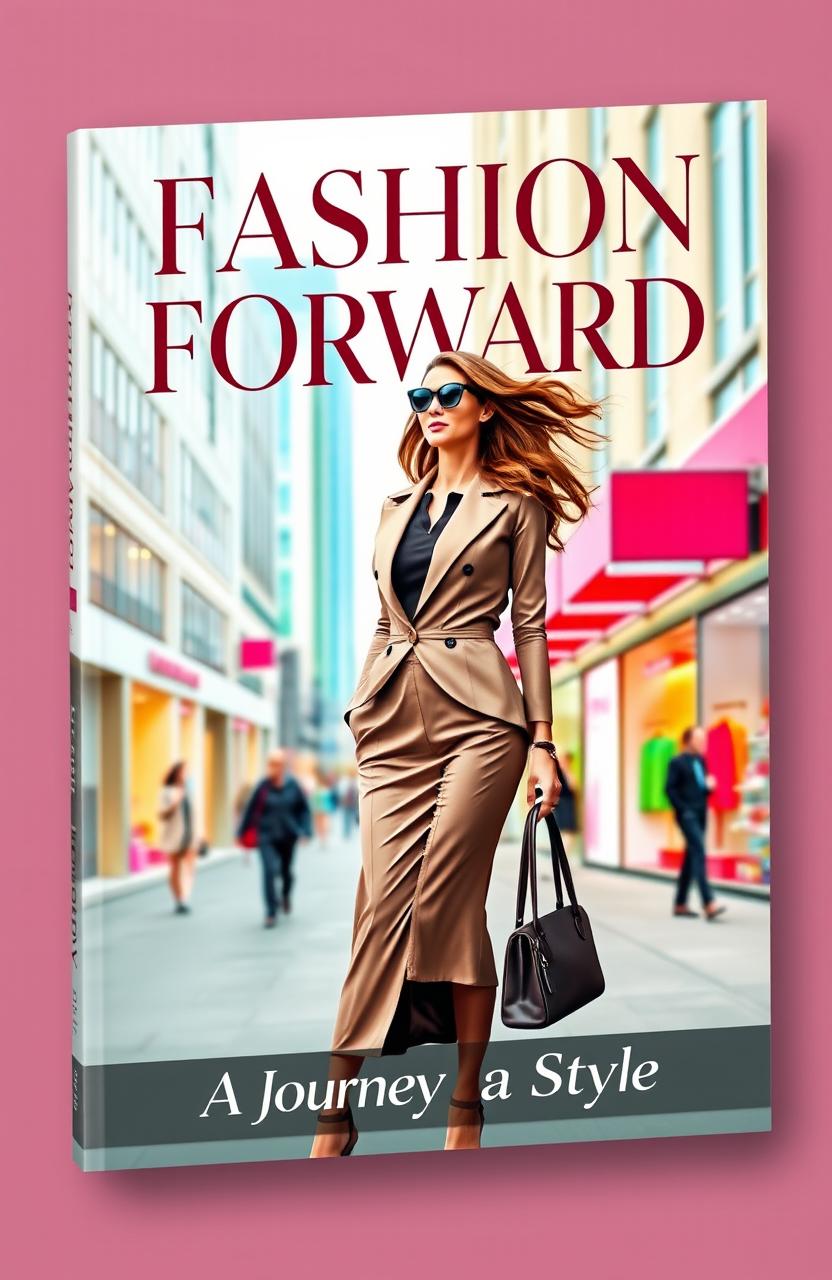 A stylish and chic book cover design featuring a fashionable woman in an elegant outfit, standing confidently on a bustling city street