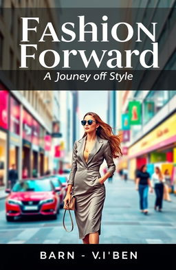 A stylish and chic book cover design featuring a fashionable woman in an elegant outfit, standing confidently on a bustling city street
