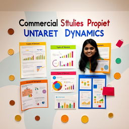 A vibrant and engaging display board for a Commercial Studies project titled 'Understanding Market Dynamics'