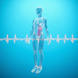 A surreal representation of a transparent, frozen human figure, encapsulated in a medical context