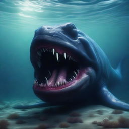 The world's largest sea monster dwelling in the deep ocean, depicted in a 4K, hyper-realistic style.