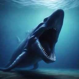 The world's largest sea monster dwelling in the deep ocean, depicted in a 4K, hyper-realistic style.